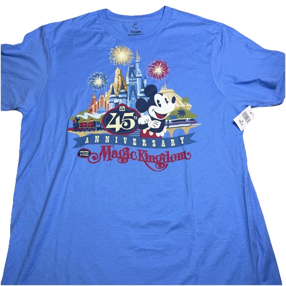 NWT Disney Parks 45th Anniversary Magic Kingdom Blue Shirt sz Med Mickey Mouse